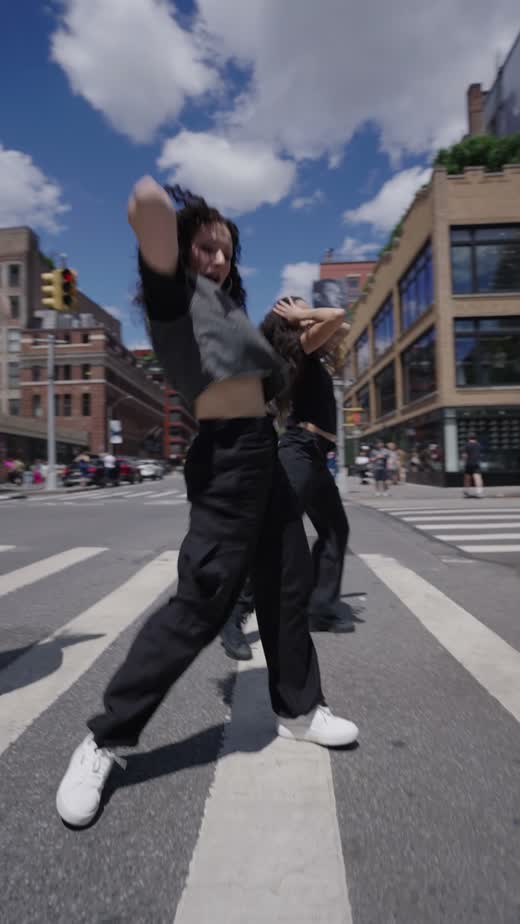 Ali and her crew mid-choreography in a Bleecker Street crosswalk